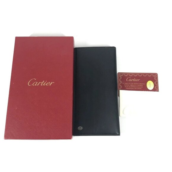 CARTIER Must de Line Small items Wallet Bifold Long Wallet Leather Black - Picture 1 of 16